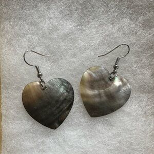 Elegant Heart-Shaped Silver and Black Earrings with matching necklace